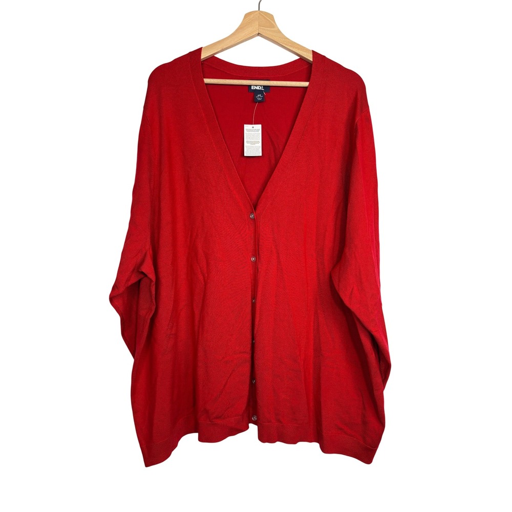 Lands End V Neck Button Front Cardigan Sweater 4X Red Classic Preppy